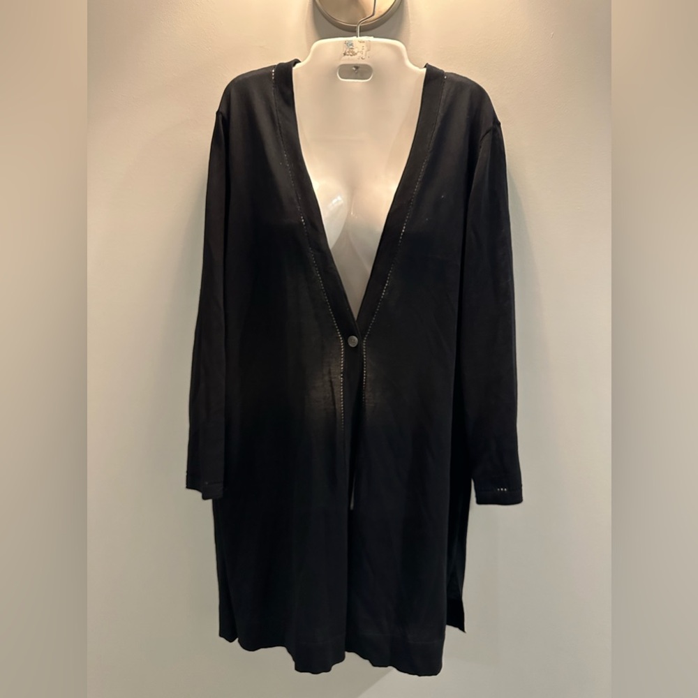 Chico’s Summer Romance long black cotton cardigan Eyelet detailing Size …